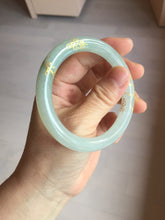 Load image into Gallery viewer, 53.7mm 100% Natural type A icy watery light green carved and golden-painted round cut Jadeite Jade bangle Pb212-2404