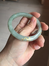 Load image into Gallery viewer, 54.9mm 100% Natural type A dark green yellow carved flowers and golden-painted Jadeite Jade bangle PD97-0277