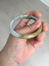 Load image into Gallery viewer, 52mm certified Type A 100% Natural light green yellow brown autumn colors slim oval Jadeite Jade bangle Q140-4074