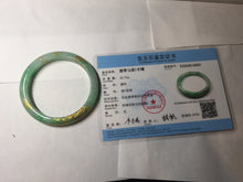 Load image into Gallery viewer, 58.5mm Certified 100% Natural type A icy watery green/light with green flying flowers carved and golden-painted Jadeite Jade bangle PA166-4652