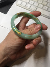 Load image into Gallery viewer, 58.5mm Certified 100% Natural type A icy watery green/light with green flying flowers carved and golden-painted Jadeite Jade bangle PA166-4652