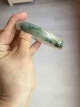 Load image into Gallery viewer, 58.5mm Certified 100% Natural type A icy watery green/light with green flying flowers carved and golden-painted Jadeite Jade bangle PB211-7075