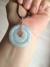 Load image into Gallery viewer, 27mm Type A 100% Natural icy light green Jadeite Jade concentric circle safety Guardian ring Pendant (子母扣,同心环) AX38