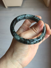 Load image into Gallery viewer, 55mm Certified Type A 100% Natural dark green black/white (black water and white mountains,白山黑水) Jadeite bangle PD140-6240