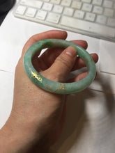 Load image into Gallery viewer, 58.5mm Certified 100% Natural type A icy watery green/light with green flying flowers carved and golden-painted Jadeite Jade bangle PA166-4652