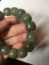 Load image into Gallery viewer, 100% Natural 13.8x12.5mm dark green/gray/brown vintage style nephrite Jade bead bracelet HF76