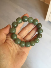 Load image into Gallery viewer, 100% Natural 13.8x12.5mm dark green/gray/brown vintage style nephrite Jade bead bracelet HF76