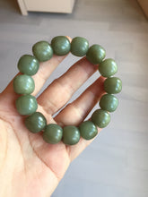 Load image into Gallery viewer, 100% Natural 13.8x12.5mm dark green/gray/brown vintage style nephrite Jade bead bracelet HF76