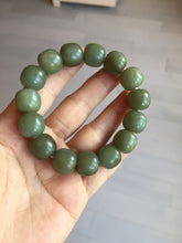 Load image into Gallery viewer, 100% Natural 13.8x12.5mm dark green/gray/brown vintage style nephrite Jade bead bracelet HF76