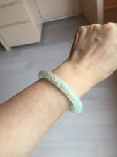 Load image into Gallery viewer, 53.7mm 100% Natural type A icy watery light green carved and golden-painted round cut Jadeite Jade bangle Pb212-2404