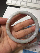 Load image into Gallery viewer, 58.9mm certified 100% natural type A light green/purple/yellow(Fu Lu SHOU) slim round cut jadeite jade bangle BN45-3116