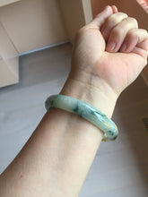 Load image into Gallery viewer, 58.5mm Certified 100% Natural type A icy watery green/light with green flying flowers carved and golden-painted Jadeite Jade bangle PB211-7075