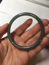Load image into Gallery viewer, 57mm Certified Type A 100% Natural icy watery deep sea dark green/blue/gray/black slim round cut Guatemala Jadeite bangle AU66-7055