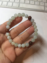 Load image into Gallery viewer, 6.8-7.2mm size 50-58mm 100% natural type A icy watery white brown jadeite jade beads bracelet PB76