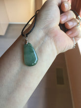 Load image into Gallery viewer, 100% Natural type A icy watery dark green/black/gary with green flying flowers Jadeite Jade belssed melon pendant PC124-3