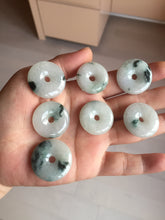 Load image into Gallery viewer, 23-26mm 100% Natural icy watery green/white with green floating flowers jadeite Jade Safety Guardian Button(donut) Pendant/worry stone AR98