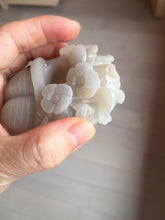 Load image into Gallery viewer, 100% natural white light Pink gray carved peony and plum bossom Quartzite (Shetaicui jade) Handheld Display Stone/Desk Decor CB83