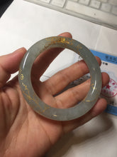 Load image into Gallery viewer, 56.5mm 100% Natural type A light green white carved and golden-painted chubby round cut Jadeite Jade bangle PA170-2942