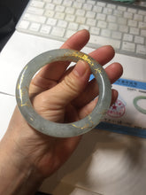 Load image into Gallery viewer, 56.5mm 100% Natural type A light green white carved and golden-painted chubby round cut Jadeite Jade bangle PA170-2942