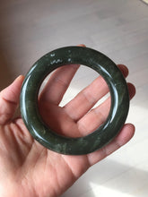 Load image into Gallery viewer, 59mm certified 100% Natural dark green/gray/black (nebula dust) chubby round cut nephrite Jade bangle HN128-0206