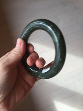 Load image into Gallery viewer, 59mm certified 100% Natural dark green/gray/black (nebula dust) chubby round cut nephrite Jade bangle HN128-0206