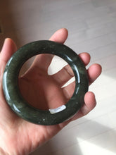Load image into Gallery viewer, 59mm certified 100% Natural dark green/gray/black (nebula dust) chubby round cut nephrite Jade bangle HN128-0206