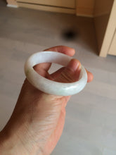 Load image into Gallery viewer, 50mm Certified Type A 100% Natural sunny green/white Jadeite Jade oval bangle BF26-1484