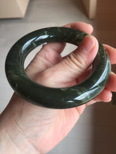Load image into Gallery viewer, 55mm certified 100% Natural dark green/gray/black (nebula dust) chubby round cut nephrite Jade bangle HN127-0881