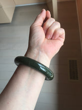 Load image into Gallery viewer, 55mm certified 100% Natural dark green/gray/black (nebula dust) chubby round cut nephrite Jade bangle HN127-0881