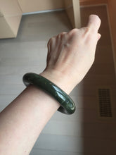 Load image into Gallery viewer, 55mm certified 100% Natural dark green/gray/black (nebula dust) chubby round cut nephrite Jade bangle HN127-0881