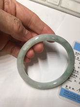 Load image into Gallery viewer, 57.5mm certified 100% natural Type A light green white round cut jadeite jade bangle PE11-3843