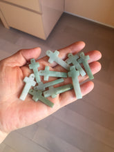 Load image into Gallery viewer, 100% Natural type A light green gray jadeite Jade Hand-held cross or cross pendant necklace PA208