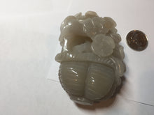 Load image into Gallery viewer, 100% natural white light Pink gray carved peony and plum bossom Quartzite (Shetaicui jade) Handheld Display Stone/Desk Decor CB83