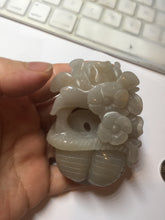 Load image into Gallery viewer, 100% natural white light Pink gray carved peony and plum bossom Quartzite (Shetaicui jade) Handheld Display Stone/Desk Decor CB83