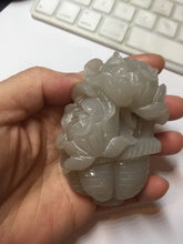 Load image into Gallery viewer, 100% natural white light Pink gray carved peony and plum bossom Quartzite (Shetaicui jade) Handheld Display Stone/Desk Decor CB83