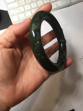 Load image into Gallery viewer, 59mm certified 100% Natural dark green/gray/black (nebula dust) chubby round cut nephrite Jade bangle HN126-0205