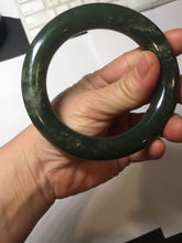 Load image into Gallery viewer, 59mm certified 100% Natural dark green/gray/black (nebula dust) chubby round cut nephrite Jade bangle HN126-0205