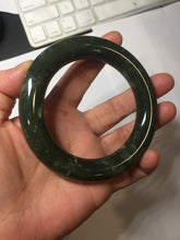 Load image into Gallery viewer, 59mm certified 100% Natural dark green/gray/black (nebula dust) chubby round cut nephrite Jade bangle HN126-0205