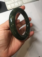 Load image into Gallery viewer, 59mm certified 100% Natural dark green/gray/black (nebula dust) chubby round cut nephrite Jade bangle HN126-0205
