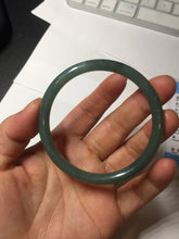 Load image into Gallery viewer, 55mm Certified Type A 100% Natural deep sea dark green/blue/gray/black slim round cut Guatemala Jadeite bangle AU74-3803