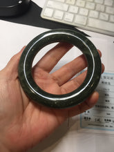 Load image into Gallery viewer, 59mm certified 100% Natural dark green/gray/black (nebula dust) chubby round cut nephrite Jade bangle HN128-0206