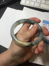 Load image into Gallery viewer, 58.5mm Certified 100% Natural type A icy watery green/light with green flying flowers carved and golden-painted Jadeite Jade bangle PB211-7075