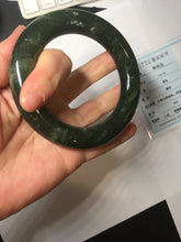 Load image into Gallery viewer, 59mm certified 100% Natural dark green/gray/black (nebula dust) chubby round cut nephrite Jade bangle HN128-0206