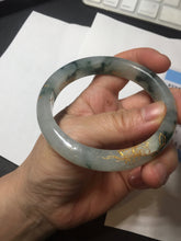 Load image into Gallery viewer, 58.5mm Certified 100% Natural type A icy watery green/light with green flying flowers carved and golden-painted Jadeite Jade bangle PB211-7075
