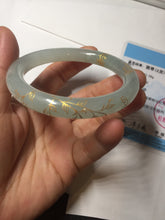 Load image into Gallery viewer, 53.7mm 100% Natural type A icy watery light green carved and golden-painted round cut Jadeite Jade bangle Pb212-2404