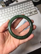 Load image into Gallery viewer, 54.9mm certified 100% Natural dark green/black nephrite (碧玉) bangle HT168-2-3910