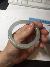 Load image into Gallery viewer, 53.7mm 100% Natural type A icy watery light green carved and golden-painted round cut Jadeite Jade bangle Pb212-2404