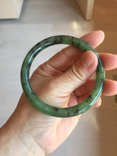 Load image into Gallery viewer, 58.3mm Certified 100% Natural Fresh Young Green/Dark Green/Black Green Ink Painting (绿水墨) Round Cut Nephrite (Wulanhai 乌兰海碧玉) Bangle HN171-7339
