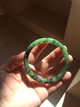 Load image into Gallery viewer, 58.3mm Certified 100% Natural Fresh Young Green/Dark Green/Black Green Ink Painting (绿水墨) Round Cut Nephrite (Wulanhai 乌兰海碧玉) Bangle HN171-7339