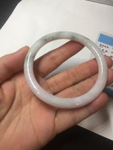 Load image into Gallery viewer, 56mm certified 100% natural type A light green/purple with green fly flowers round cut jadeite jade bangle BN56-3113